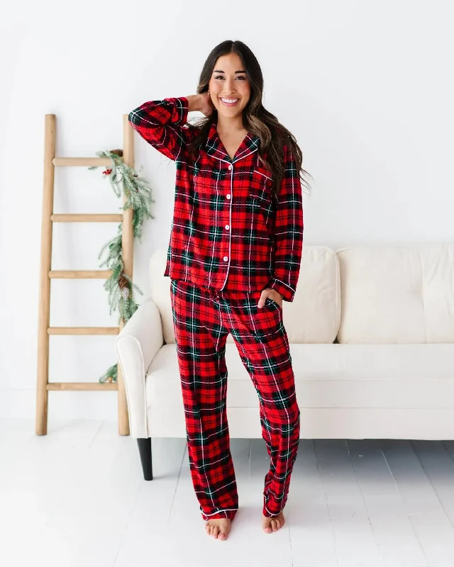 Casual Sweatshirts You Plaid Me At Hello Women's Collar Shirt & Pants Pajama Set