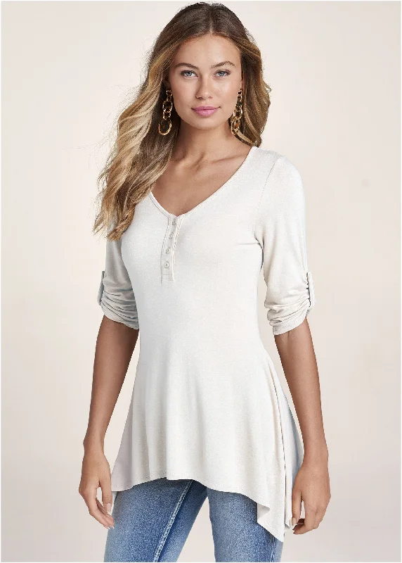 Stylish Hats Henley High-Low Top - White