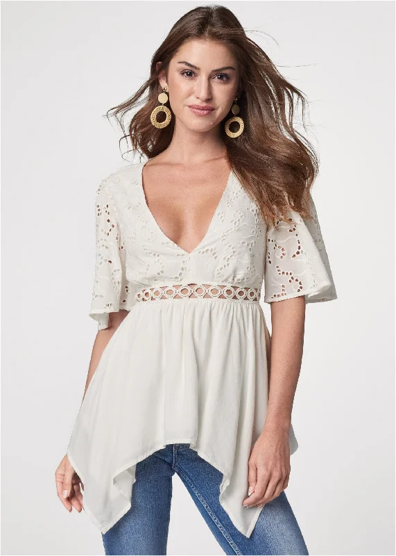 Work Boots Eyelet Detail Top - White
