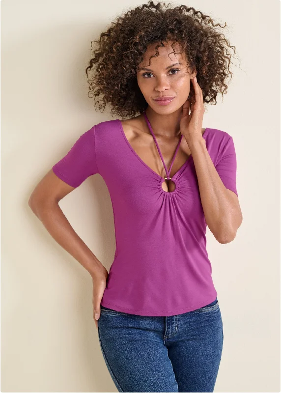 Stylish Joggers Ruched Ring Top - Dark Pink