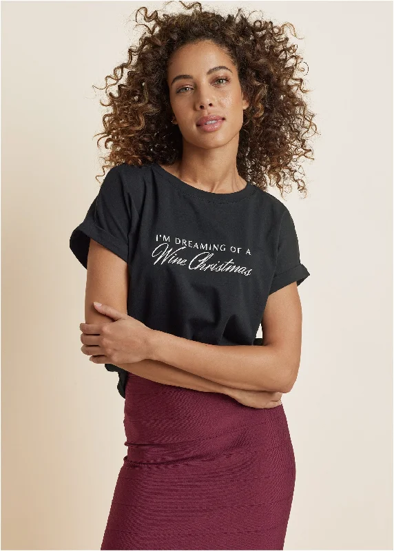 Comfy Outerwear Wine Christmas Graphic Tee - Black
