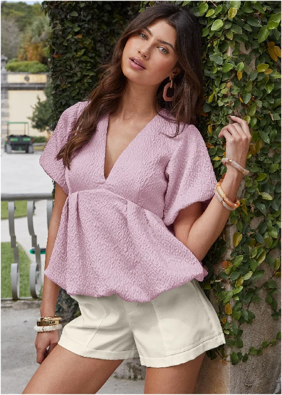 Timeless Style Textured V-Neck Top - Lilac