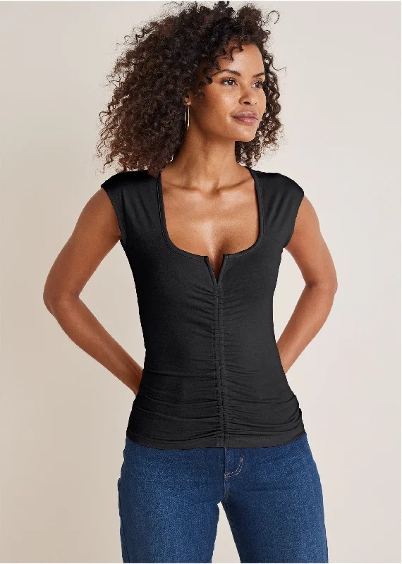 Rugged Jackets Ruched Cap Sleeve Top - Black
