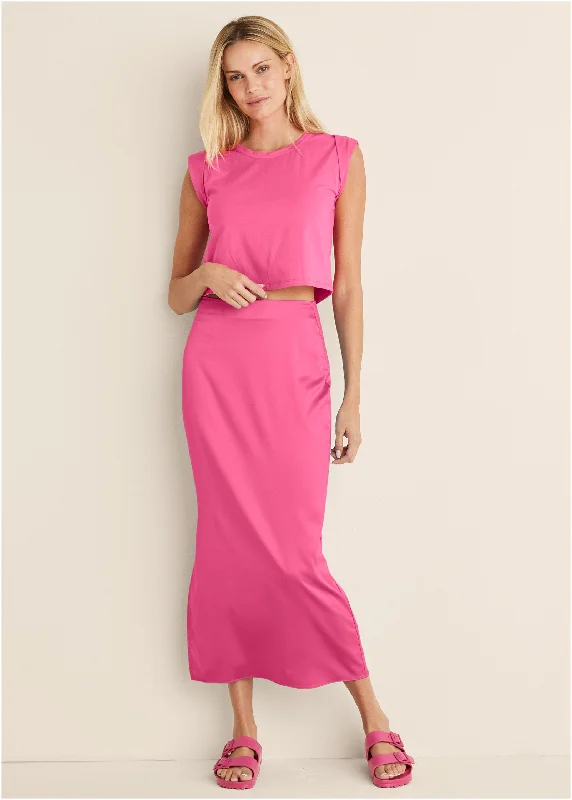 Warm Jackets Cap Sleeve Tee - Hot Pink