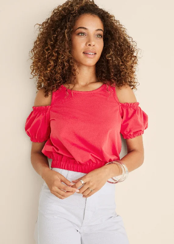Simple Comfort Cold Shoulder Top - Red