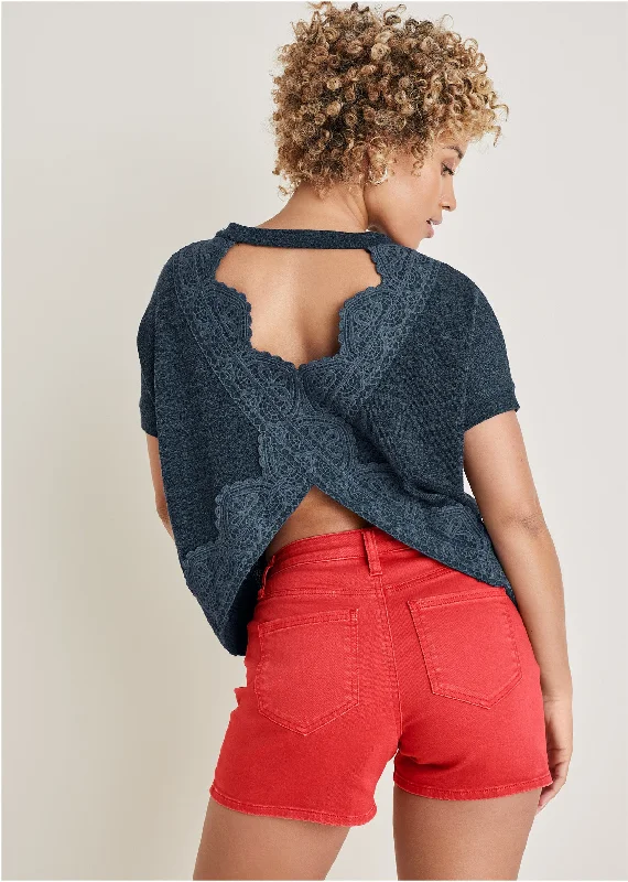 Statement Shoes Hacci Cross Back Top - Blue Indigo Wash