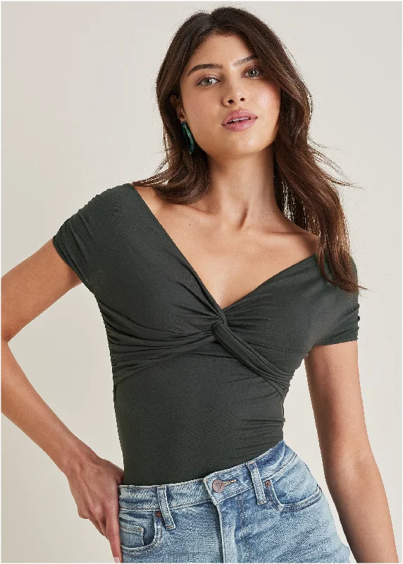 Athletic Gear Twist Off-The-Shoulder Top - Black