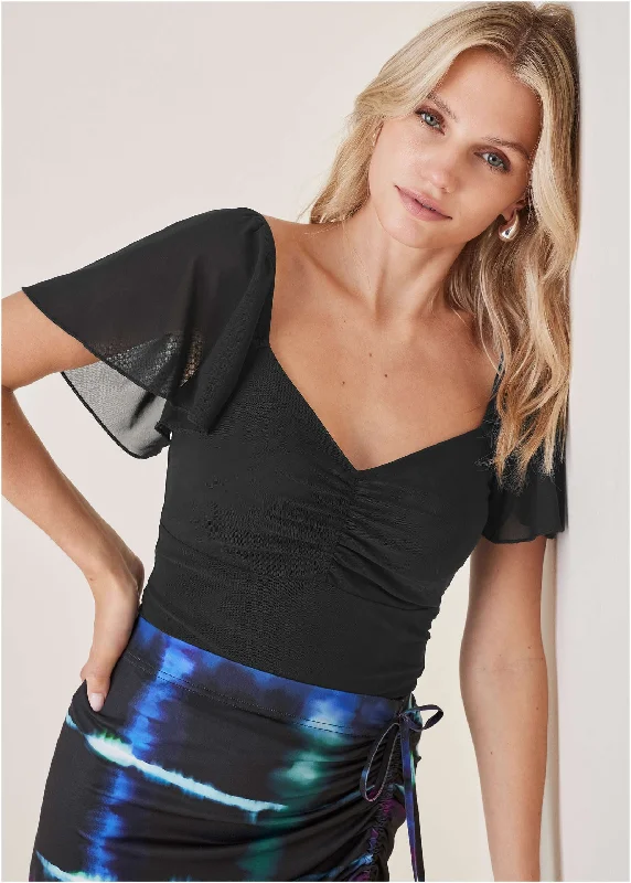 Modern Backpacks Mesh Sweetheart Top  - Black