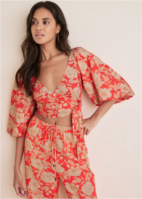 All-Purpose Wear Linen Wrap Top - Venetian Floral