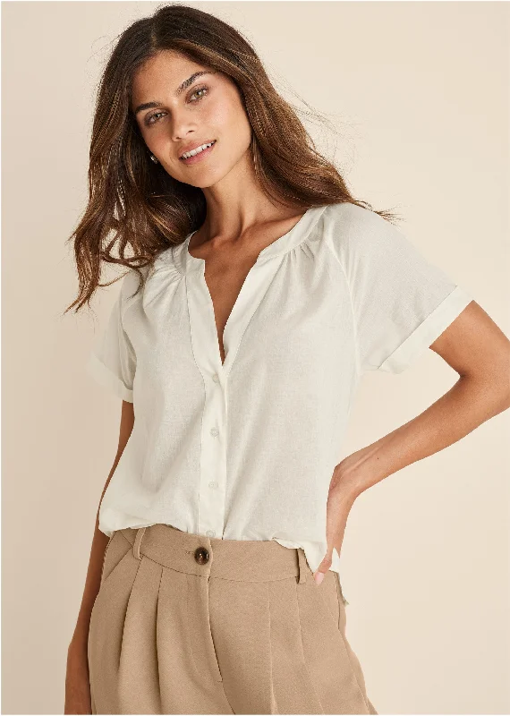 Summer Jackets Short Sleeve Blouse - Cream