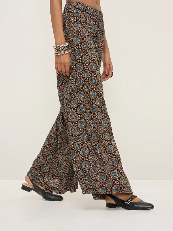 Laid-Back Essentials Zuba Blue Printed High-Rise Ethnic Pants