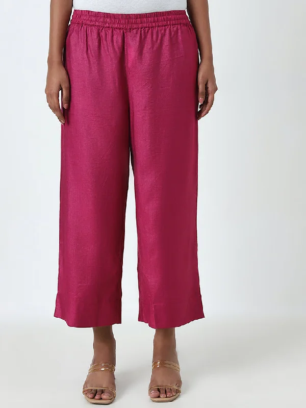 Techwear Fashion Zuba Fuchsia High-Rise Cotton Blend Ethnic Pants