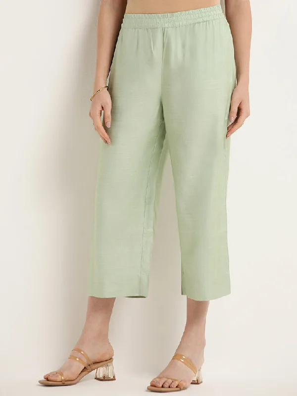 Sporty Wardrobe Zuba Green Cotton Blend Straight-Leg Pants