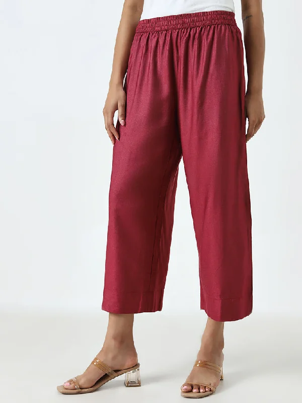 Statement Shoes Zuba Maroon Solid High-Rise Ethnic Pants