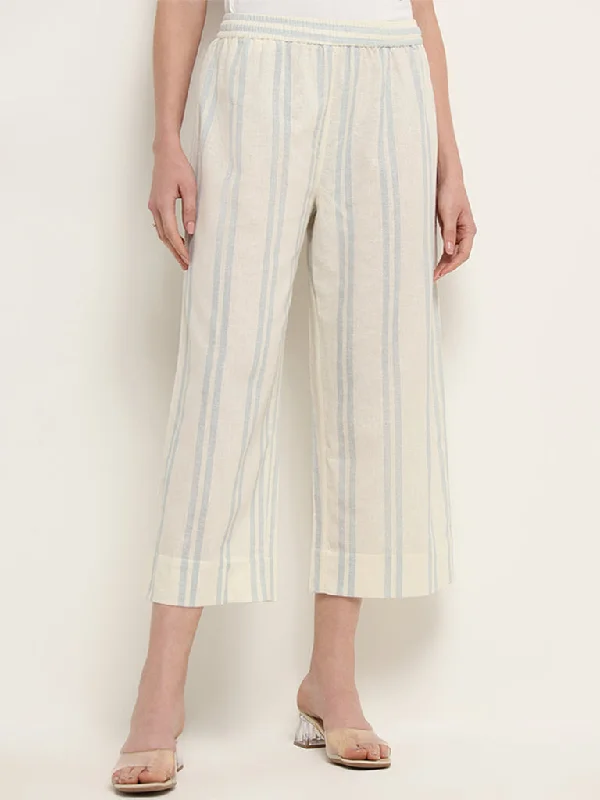 Cool Gear Zuba Off-White Mid-Rise Striped Blended Linen Pants