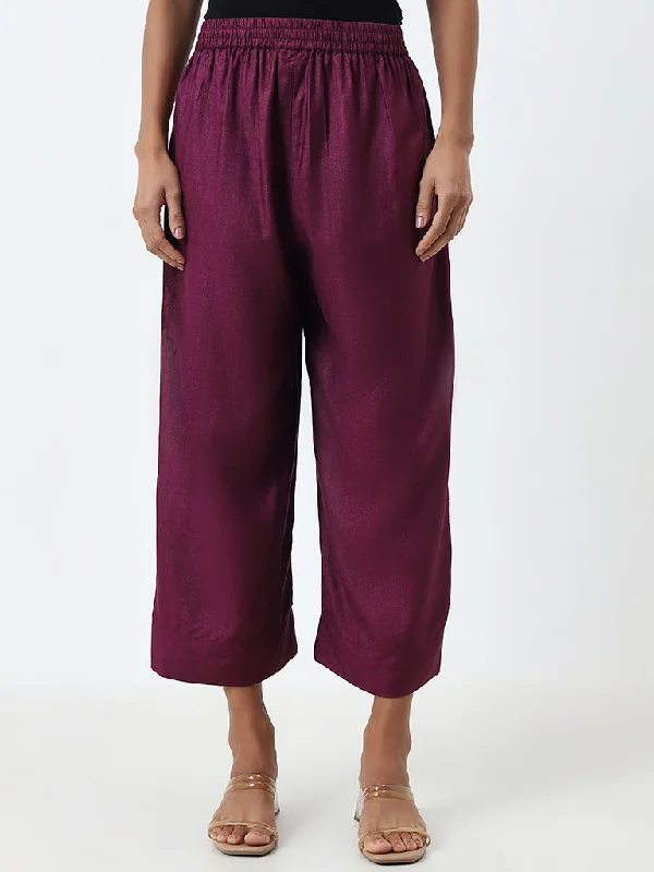 Cool Comfort Zuba Purple Solid High-Rise Pants